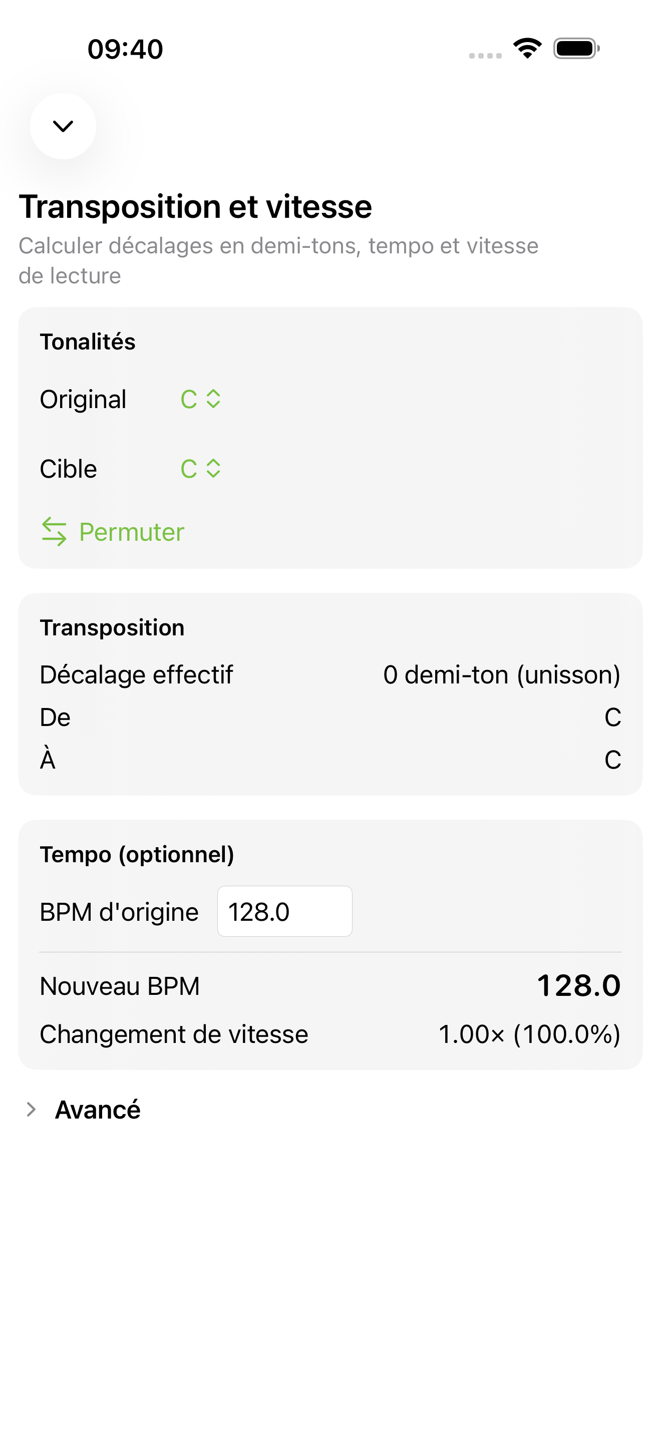 Outil de transposition et vitesse sur iPhone